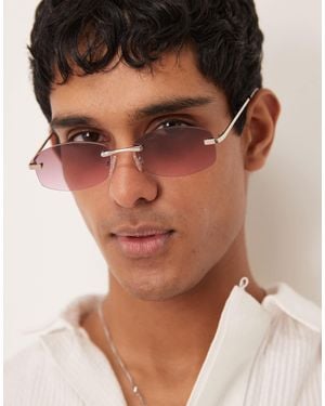 ASOS Rimless Sunglasses With Purple Round Lenses And Metal -tone Frames - Brown