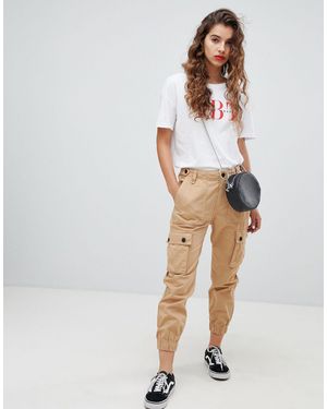 Bershka Utility Cargo Trousers - Natural