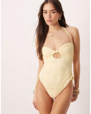 ASOS Kyle Eyelet Cut Out Swimsuit - Natural