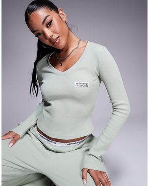 ASOS Weekend Collective Co-ord Waffle V Neck Top - Gray