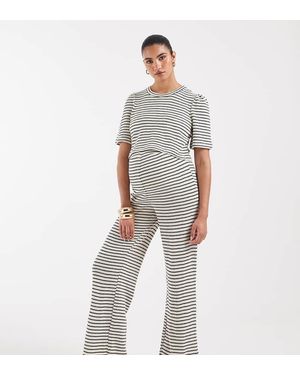 Vero Moda Pantalones Color Crema A A Rayas Negras De Pernera Ancha De Punto Liso Estilo Croché (Parte De Un Conjunto)-Blanco