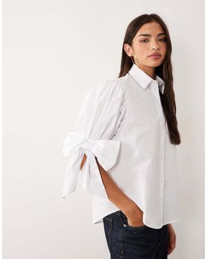 Miss Selfridge Camicia Con Maniche A Fiocco Bianca - Bianco