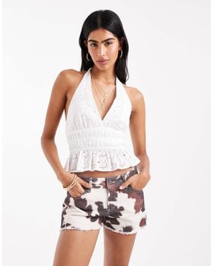 Bershka High Waisted Denim Shorts - White