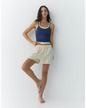 Pull&Bear Linen Blend Shorts - Blue