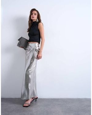 TOPSHOP Metallic Knot Midi Skirt - White
