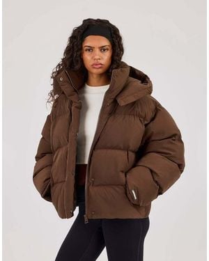 CERNUCCI Funnel Neck Hooded Puffer Jacket - Brown