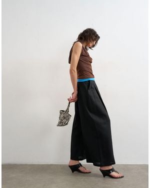TOPSHOP Linen A Line Wide Leg Trouser - White