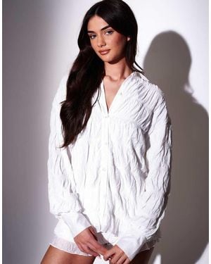 South Beach Ruched Long Sleeve Shirt - White