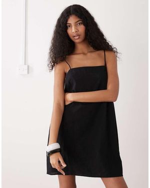 Monki Linen Blend Cami Mini Dress With Pockets - Black