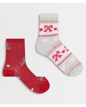 Pieces 2 Pack Bow Socks - Red