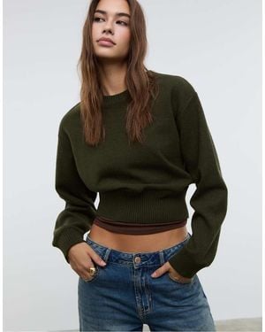 Stradivarius Knit Top With Sash - Green