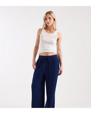 New Look Linen Blend Wide Leg Trousers - Blue