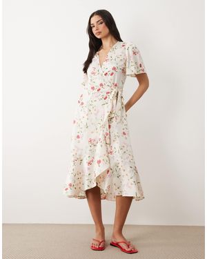 Y.A.S Satin Wrap Midi Dress - Natural