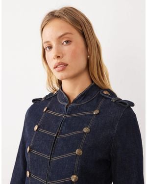 Mango High Neck Denim Military Jacket - Blue