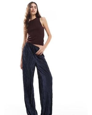 Vero Moda Textured Plisse Wide Leg Trouser - Blue