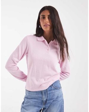 JJXX Long Sleeve Polo Top - Pink