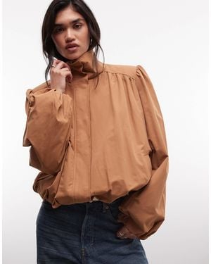 Monki Balloon Sleeve High Neck Trench Coat - Black