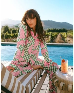 Chelsea Peers Jersey Camp Collar Pajama Set - Blue