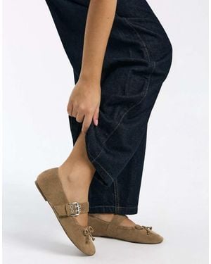 Bershka Buckled Ballerina Flats - Brown