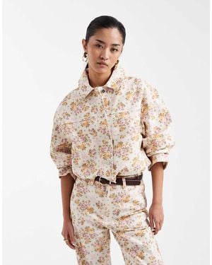 Miss Selfridge All Over Floral Denim Jacket Co Ord - Natural
