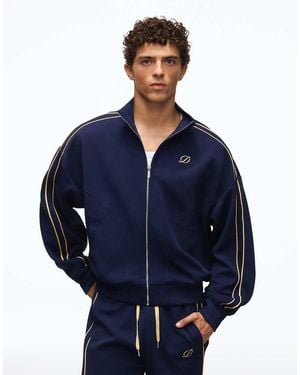 Bershka Zip-through Piqué Jacket With Piping - Blue