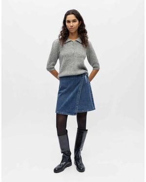 Object – midi-wickelrock aus mittelem denim - Blau