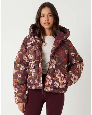 Threadbare Floral Print Hooded Padded Jacket - Red