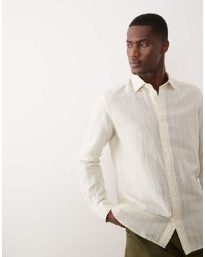 Mango Linen Mix Long Sleeve Striped Shirt - White