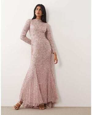 Beauut Embellished Long Sleeve Maxi Dress - Pink