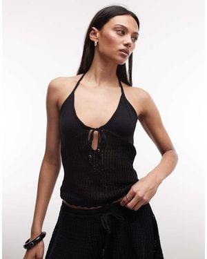 Monki Floral Crochet Top - Black