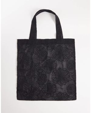 ASOS Sheer Floral Embroidered Tote Bag - Black