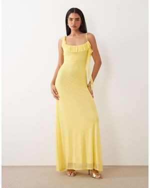ASOS Mesh Asymmetric Frill Detail Maxi Dress With Tie - Yellow