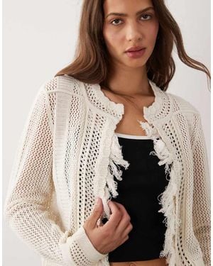 ASOS Fringe Detail Knitted Cardigan - Natural