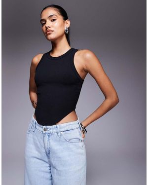 GOOD AMERICAN Lightweight Ribbed Racer Tank - Blue