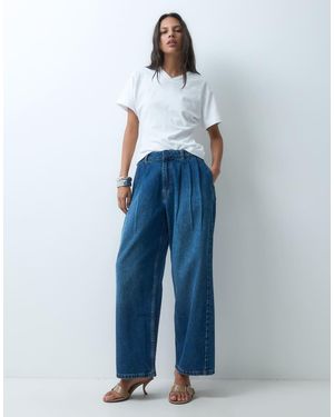 ASOS Pleat Front Horseshoe Jeans - Blue