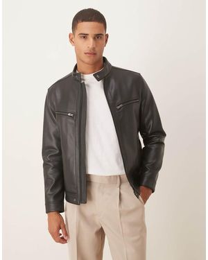 Mango Faux Leather Collarless Pocket Detail Jacket - Grey