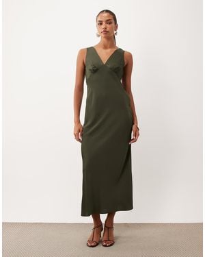 Nobody's Child Joey Satin Plunge Neck Slip Midi Dress - Natural
