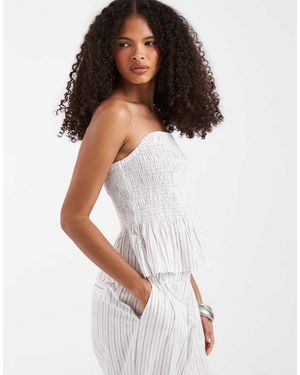 Vero Moda Poplin Shirred Peplum Hem Bandeau Top Co-ord - White