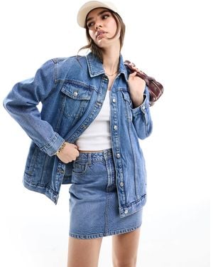 Miss Selfridge Oversized Heart Detail Denim Jacket - Blue