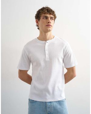 TOPMAN Classic Fit Ribbed Henley T-shirt - White
