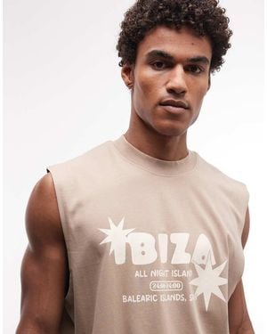 ASOS Oversized Tank With Ibiza Graphic - Brown