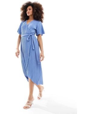 Y.A.S Plisse Wrap Midi Dress - Blue