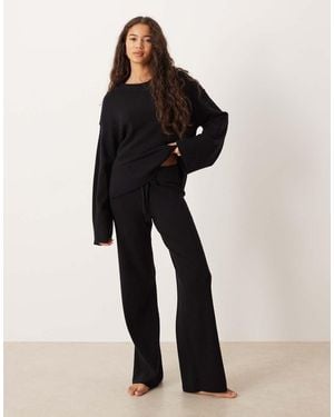 Gina Tricot Co-ord Straight Leg Rib Fine Knitted Trousers - Black