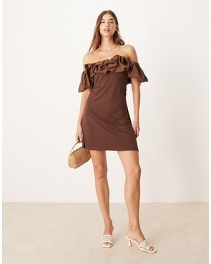 ASOS Bardot Puff Ball Mini Dress - Natural