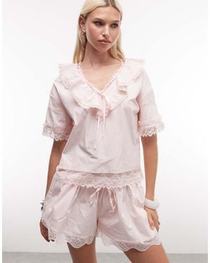 Daisy Street Blusa Squadrata Con Colletto Allacciato E Bordi - Rosa