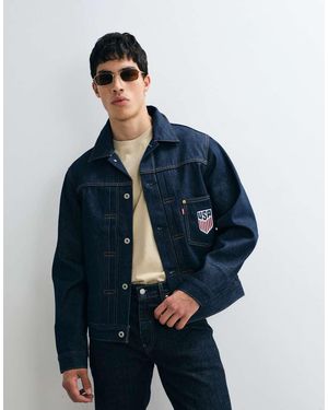 Levi's Chaqueta Vaquera Con Lavado Oscuro Y Bordado En La Espalda "Usa" - Azul