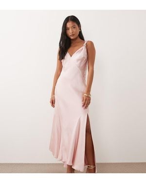 Never Fully Dressed Petite Sofia Satin Knot Strap Bias Cut Maxi Dress - Pink