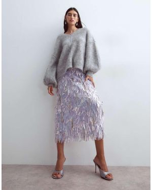 ARRANGE Gonna Maxi Con Frange Di Strass E Paillettes Lilla - Viola