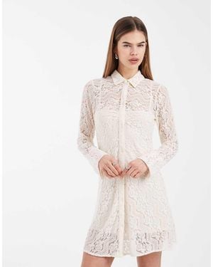 Miss Selfridge Fitted Lace Shirt Dress - Natural