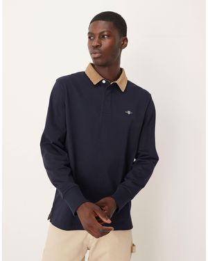 GANT Cord Collar Long Sleeve Polo Shirt - Blue